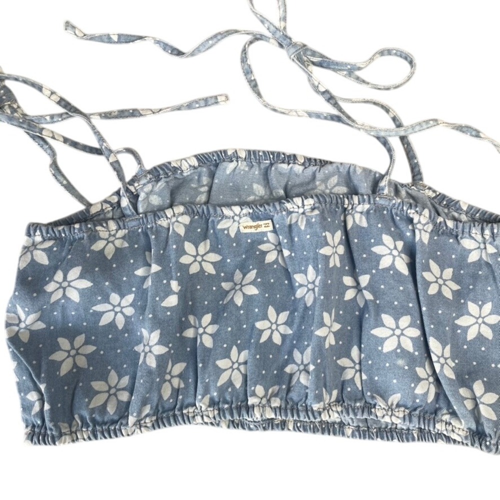 Billabong Wrangler Blue Floral‎ Smocked Crop Tank Top Women's M/M - Picture 4 of 4